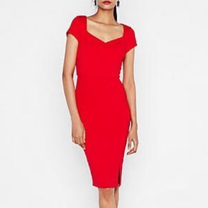 Express Ribbed Puff Shoulder Red Sweetheart Dress